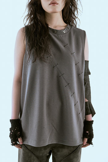 Double Wound Sutured Sleeveless Top Charcoal