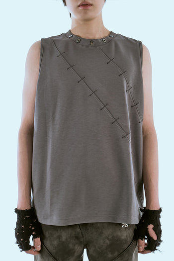 Double Wound Sutured Sleeveless Top Charcoal