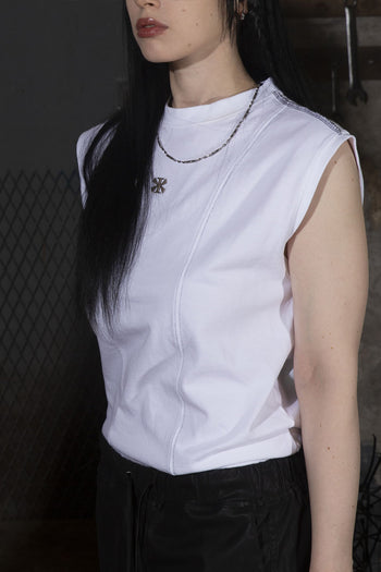Creviced Stealth-Stitched Sleeveless Top White