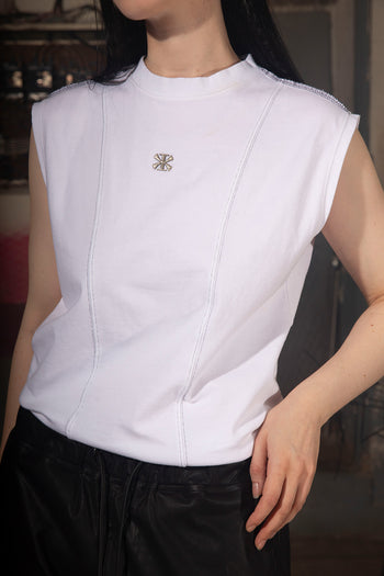 Creviced Stealth-Stitched Sleeveless Top White