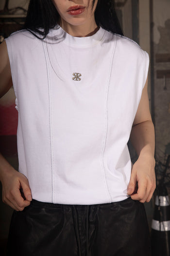 Creviced Stealth-Stitched Sleeveless Top White