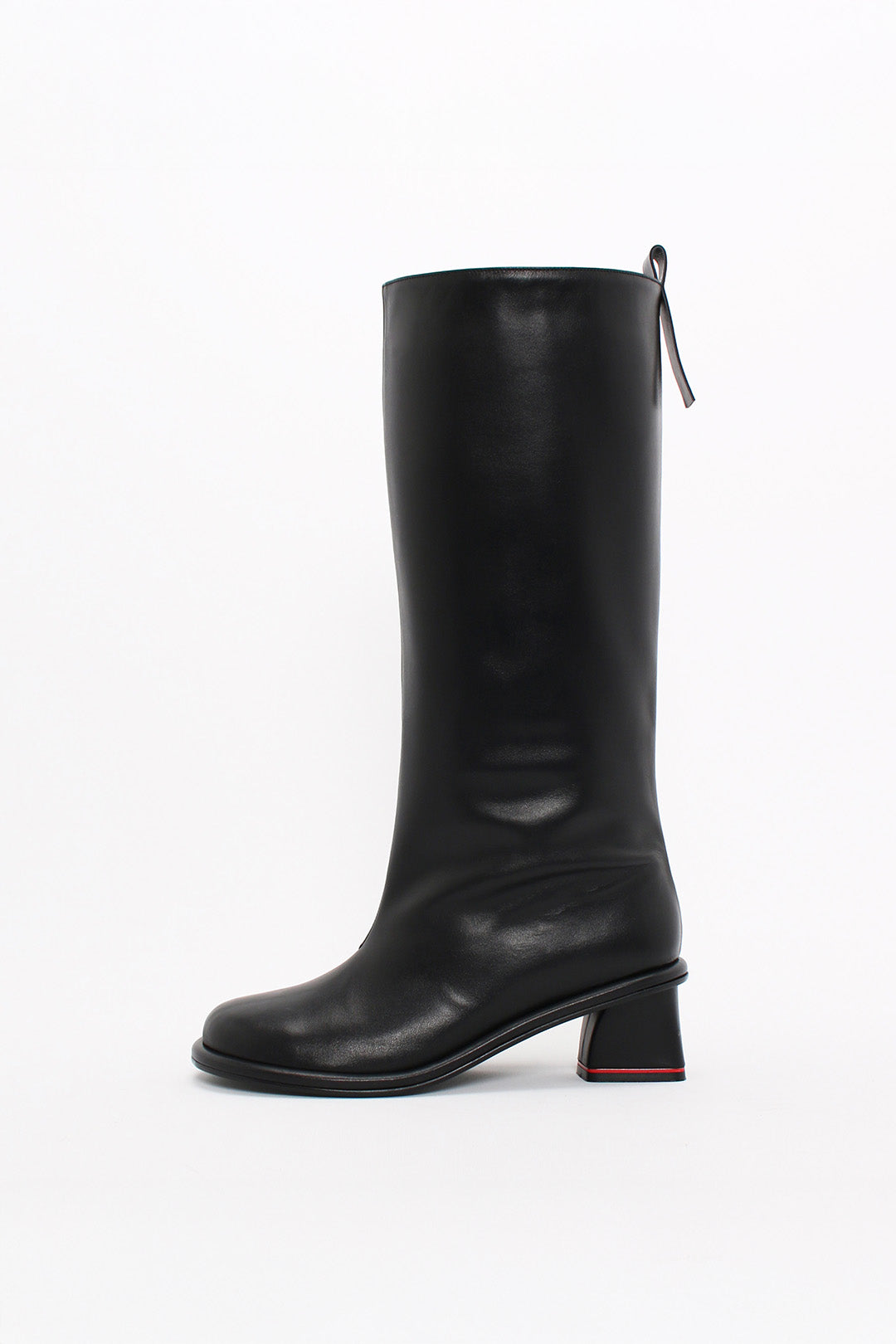 Black Moon Long Boots by Finoacinque featuring sleek leather and knee-high design with sturdy soles.