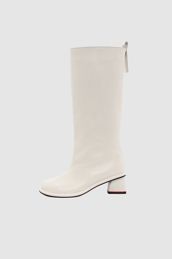 Finoacinque Moon Long Boots in Ivory with high heel and knee-high design, stylish and elegant footwear for women.