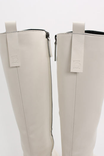 Ivory Moon Long Boots by Finoacinque featuring knee-high design, smooth leather finish, and sleek silhouette.