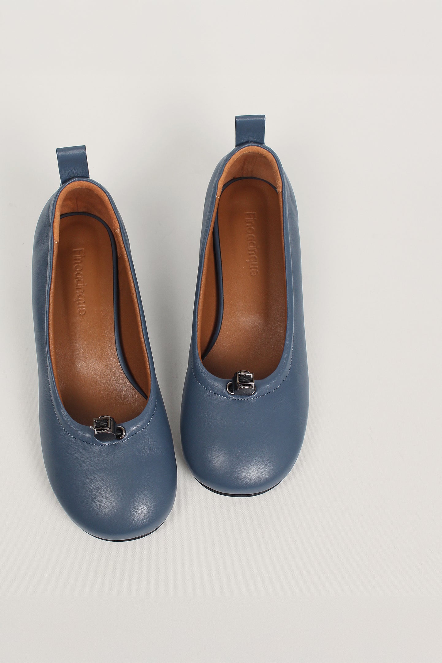 Finoacinque Ngela round toe stopper flat shoes in charcoal with sleek design and comfortable flat sole.