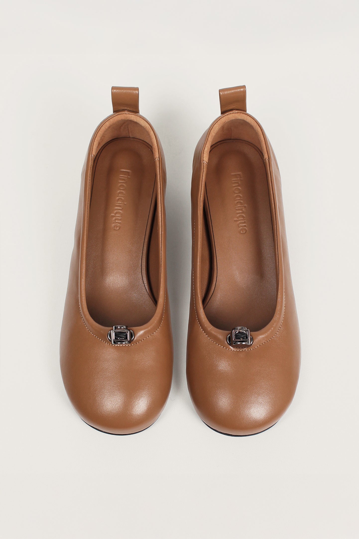 Finoacinque Ngela Cognac round toe stopper flat shoes with a sleek design and comfortable flat sole.