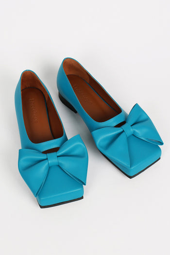 Finoacinque IA Bow Ballerina turquoise flat shoes with bow detail, stylish and comfortable footwear for women.