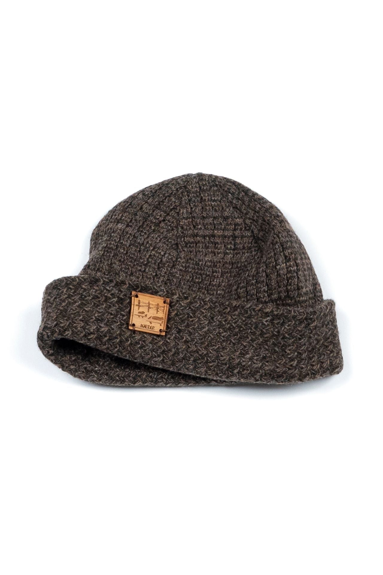 Brown IOEDLE flowing landscape short beanie featuring a stylish design, snug fit, and soft knit material ideal for casual wear.