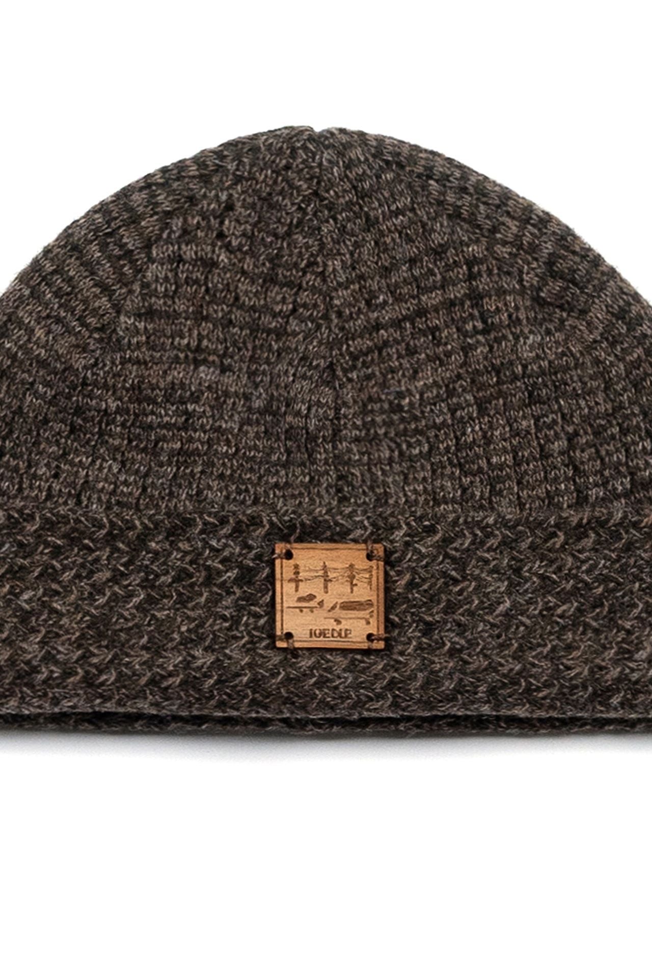 Brown IOEDLE flowing landscape short beanie, snug knit hat with a colorful, flowing landscape pattern, suitable for everyday wear.