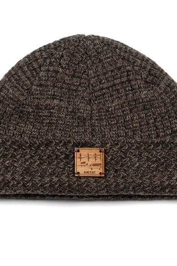 Brown IOEDLE flowing landscape short beanie, snug knit hat with a colorful, flowing landscape pattern, suitable for everyday wear.