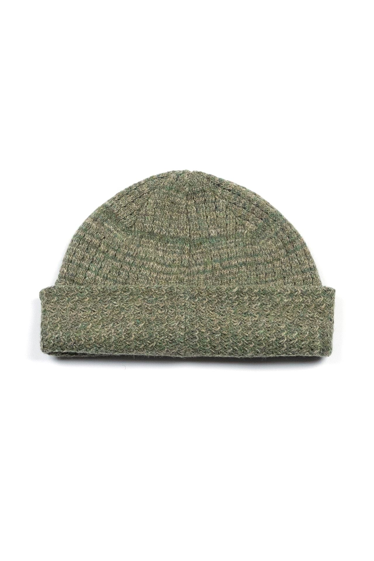 Green IOEDLE flowing landscape short beanie, soft knit fabric, designed for a snug fit and stylish casual wear.