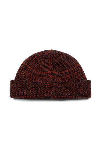 Red and brown IOEDLE flowing landscape short beanie, soft knit fabric with a cozy, stylish design for cold weather wear.
