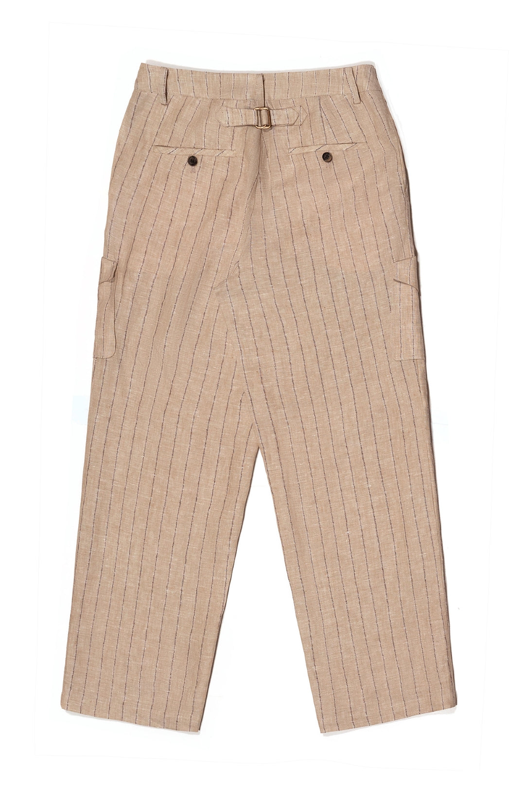 Beige linen cargo pants by IOEDLE, shown on a model, featuring multiple pockets and relaxed fit for casual style.