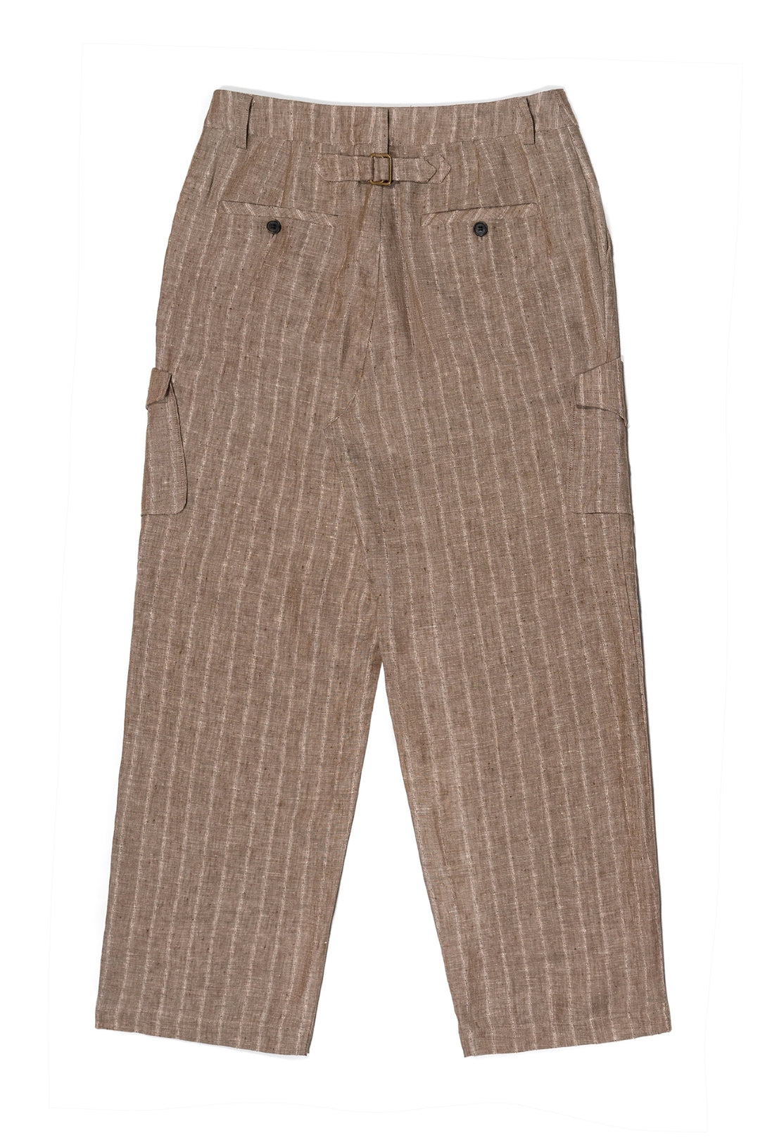 Brown linen cargo pants by IOEDLE, showing a relaxed fit with multiple cargo pockets and a comfortable waistband.