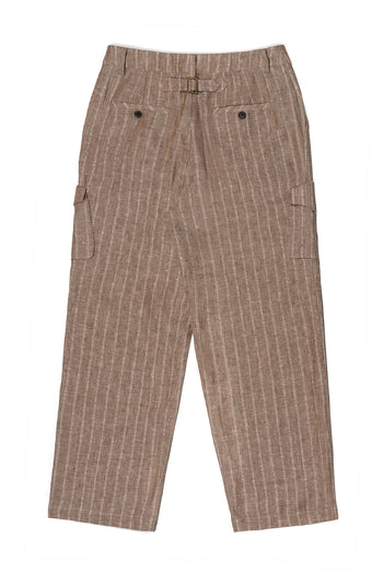 Brown linen cargo pants by IOEDLE, showing a relaxed fit with multiple cargo pockets and a comfortable waistband.