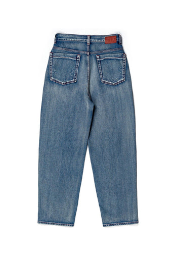IOEDLE Koi Lake Denim Pants, stylish blue denim bottoms with a relaxed fit, featuring classic stitching and a comfortable waistband.