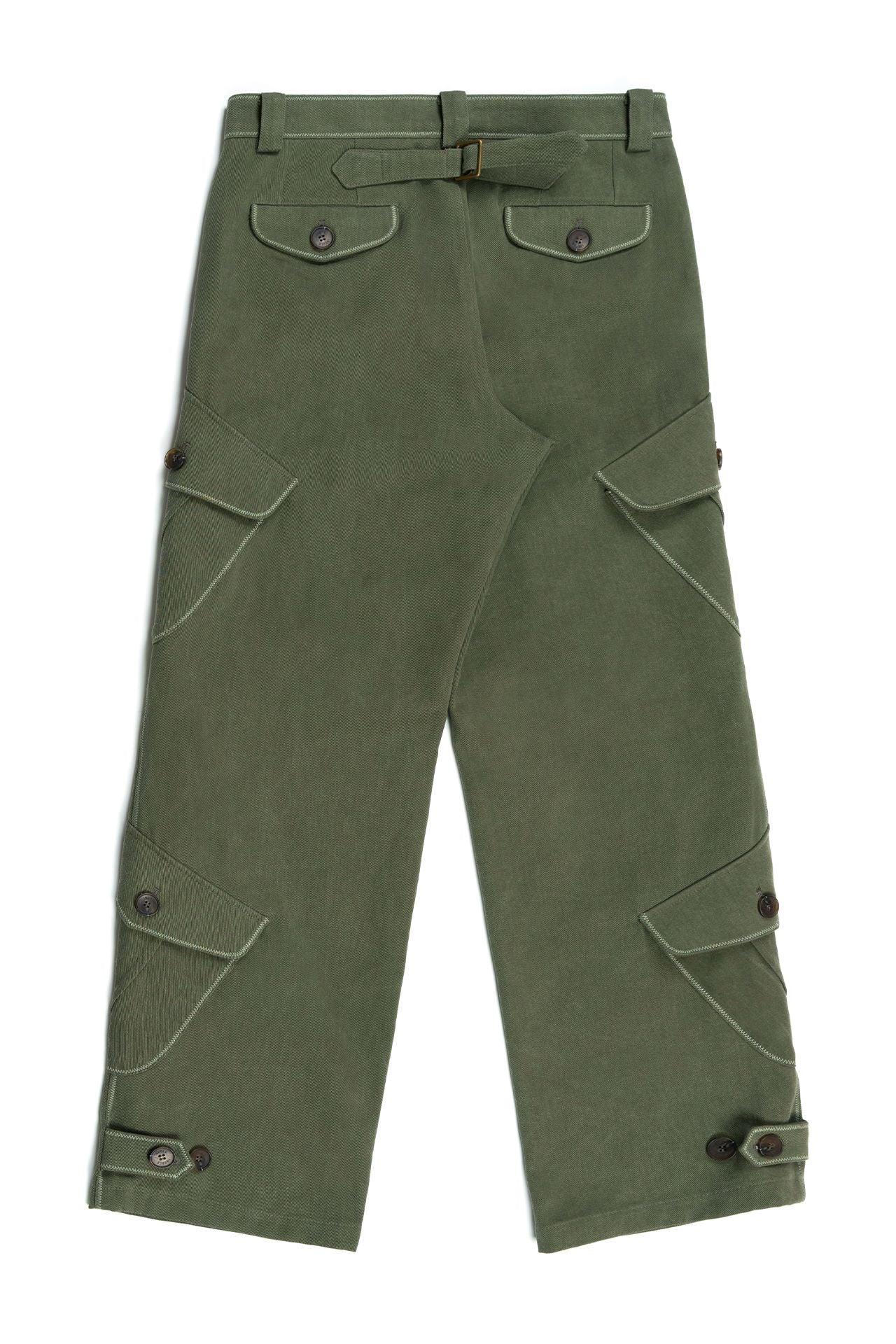 Green Dirt Cargo Pants from IOEDLE, styled as a rugged jacket with multiple pockets and durable fabric.
