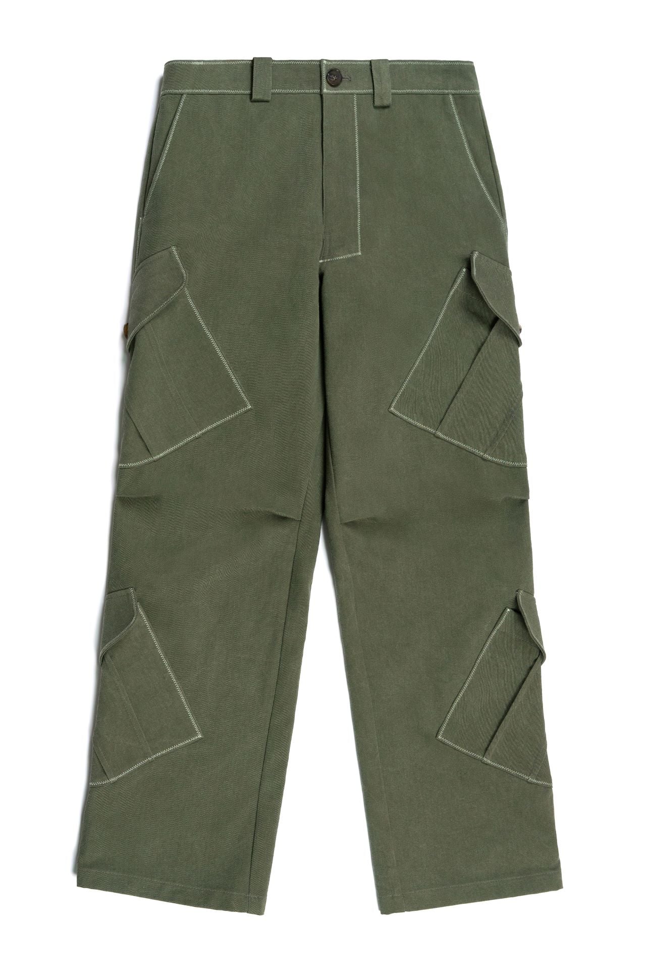 Green Dirt Cargo Pants by IOEDLE, styled as casual cargo trousers with multiple pockets and rugged fabric for outdoor wear.