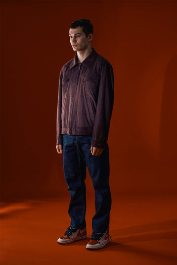 Brown IOEDLE Headlight Jacket, stylish men's jacket with a hood and zipper, displayed on a hanger.