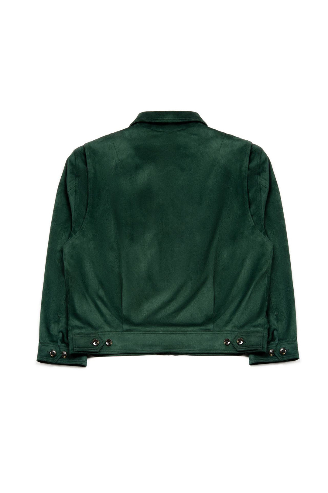 Green IOEDLE Headlight Jacket displayed on a hanger, showcasing its stylish design and vibrant color.