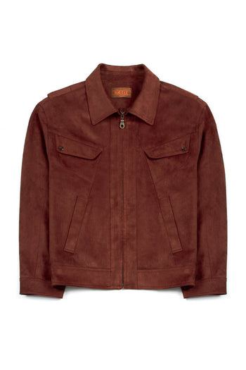 IOEDLE puppy’s trip to grandma’s wine-colored jacket, stylish and cozy outerwear for dogs, displayed on a hanger.