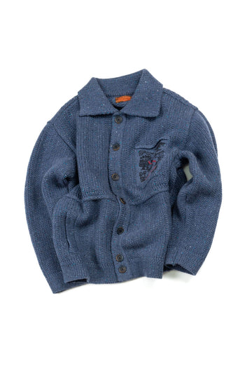 Blue IOEDLE Guide to Memories Knit Jacket featuring a cozy, textured knit design and casual fit, perfect for everyday wear.