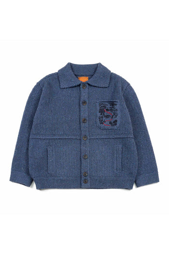 Blue Guide to Memories Knit Jacket by IOEDLE, featuring a cozy, stylish knit design and a comfortable fit.
