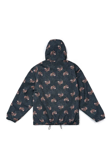 Dark grey IOEDLE flower graphic windbreaker jacket with lightweight, casual design, ideal for spring and fall outdoor wear.