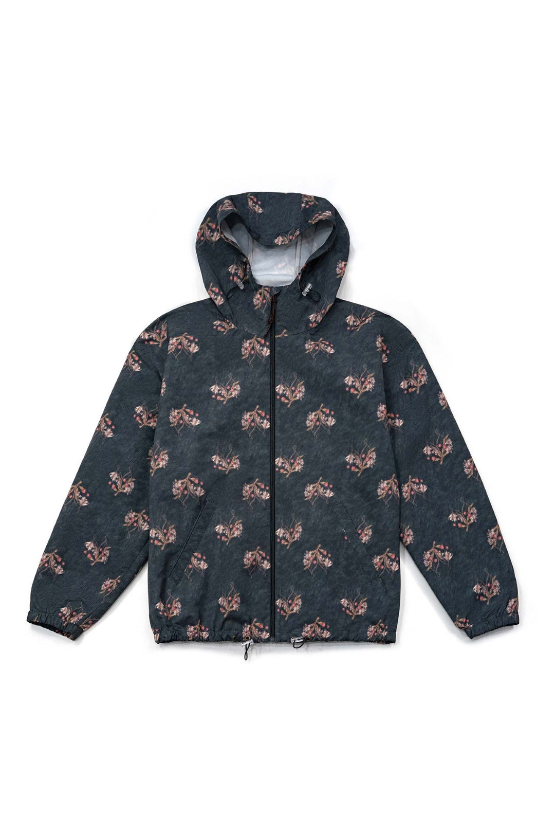 Dark grey IOEDLE windbreaker jacket with a vibrant flower graphic design, lightweight and suitable for casual wear.