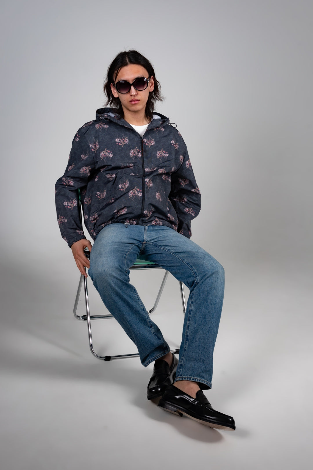 Dark grey IOEDLE windbreaker jacket with colorful flower graphic design, lightweight and stylish for casual wear.