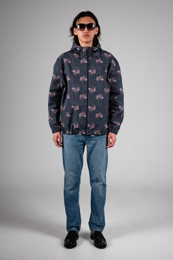 Dark grey IOEDLE flower graphic windbreaker jacket with lightweight design, showcasing a vibrant floral print on the front.