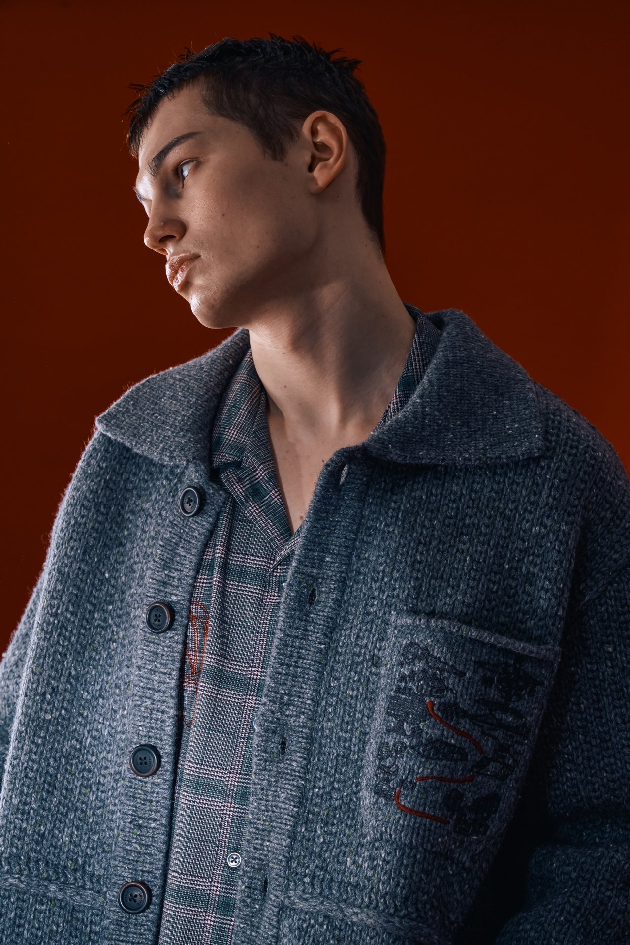IOEDLE grey knit jacket from the Guide to Memories collection, featuring a cozy, stylish design and textured fabric.