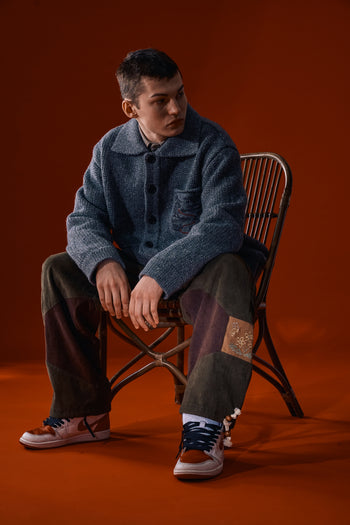 Gray Guide to Memories Knit Jacket by IOEDLE showing the soft, textured fabric and stylish collar detail.