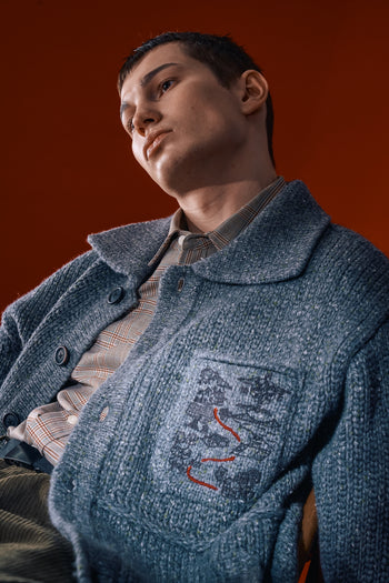 Gray IOEDLE Guide to Memories Knit Jacket featuring a cozy, textured design perfect for casual wear.