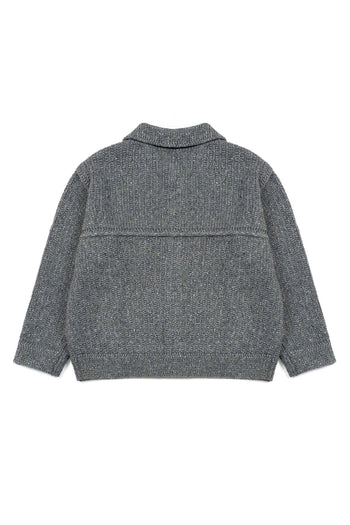 Grey IOEDLE Guide to Memories Knit Jacket, showcasing its cozy knit design and casual fit in a close-up image.