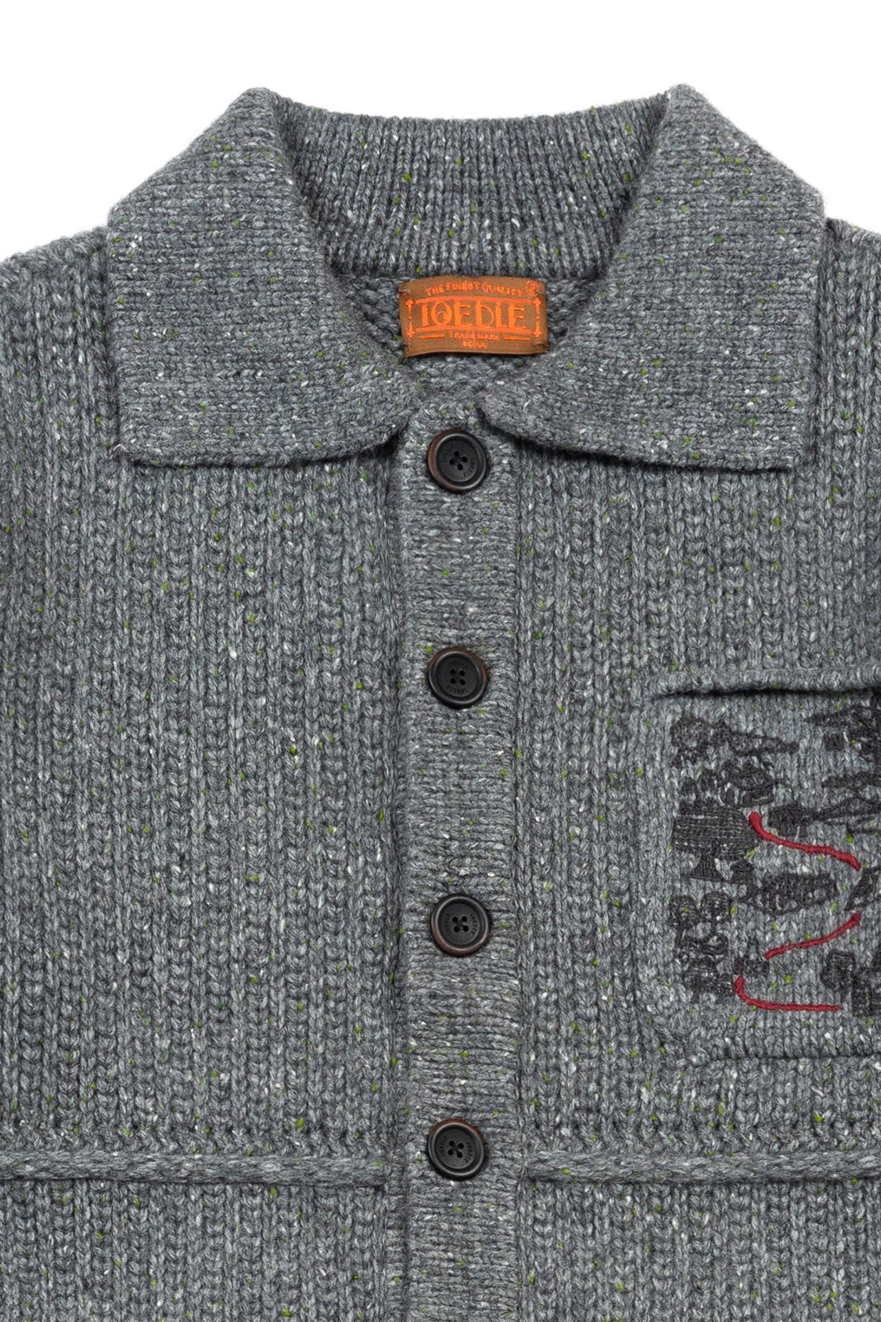 Grey IOEDLE Guide to Memories Knit Jacket, showcasing its cozy knit texture and stylish fit.
