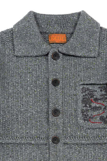 Grey IOEDLE Guide to Memories Knit Jacket, showcasing its cozy knit texture and stylish fit.