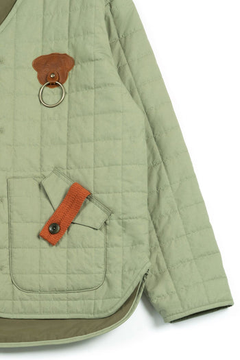 Olive green Welcoming Gate Quilted Jacket by IOEDLE, featuring a cozy quilted design and front zipper for a stylish look.