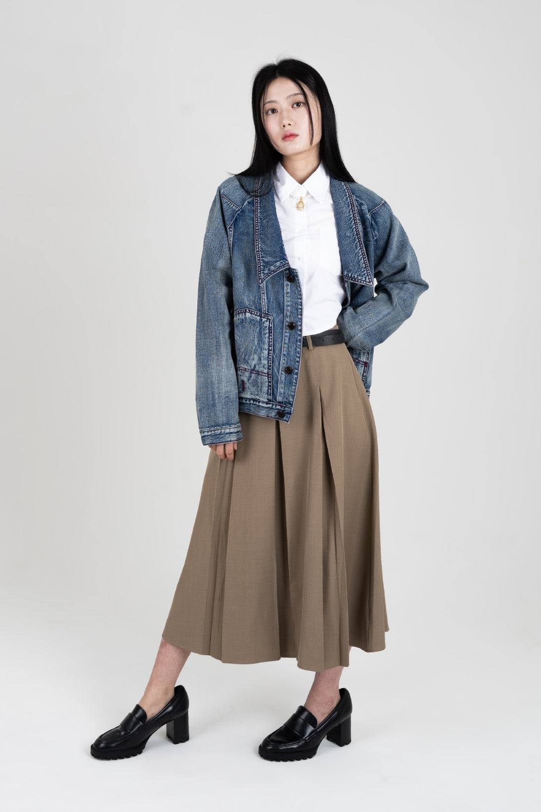 IOEDLE upside down denim jacket, casual unisex jacket featuring distressed denim and unique upside-down design.