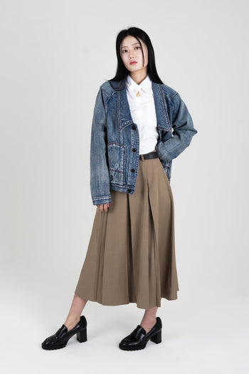IOEDLE upside down denim jacket, casual unisex jacket featuring distressed denim and unique upside-down design.