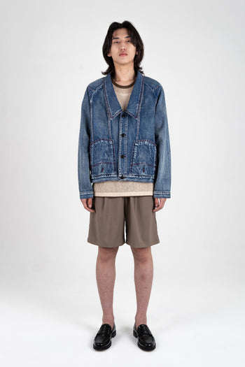 IOEDLE upside-down denim jacket for women, showcasing distressed design and classic denim styling on a casual jacket.