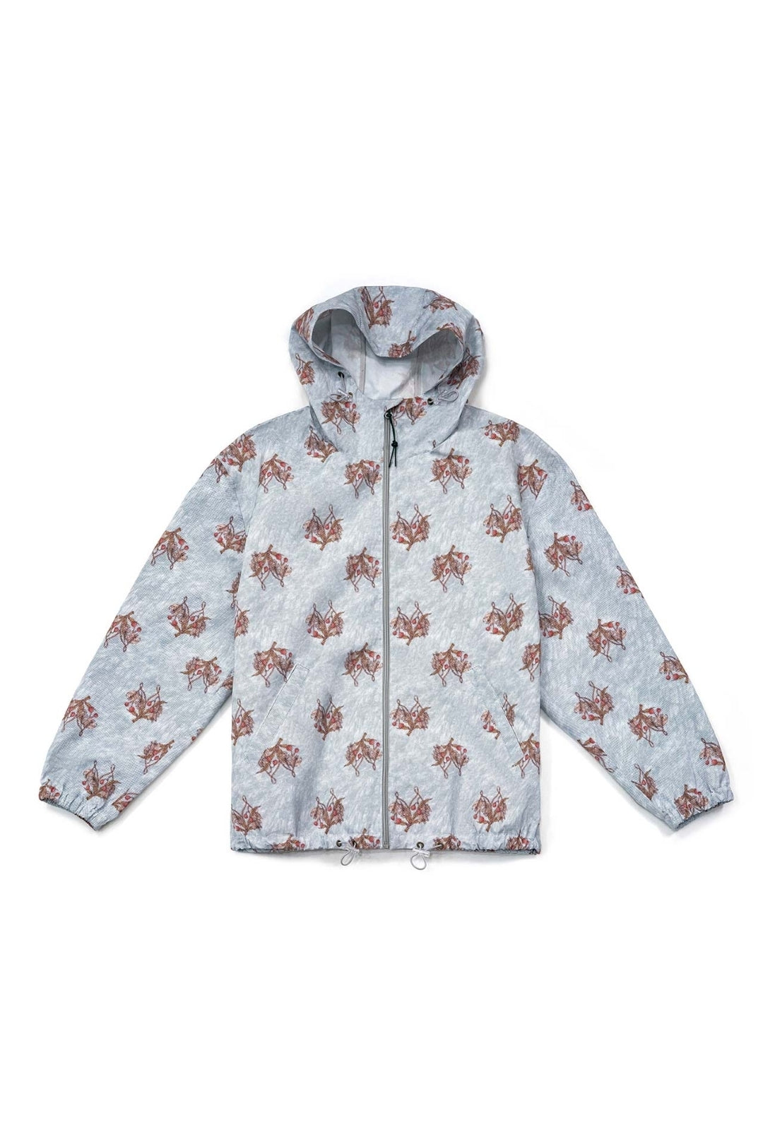 Sky blue Flower Graphic Windbreaker jacket by IOEDLE, featuring vibrant floral print and lightweight design.