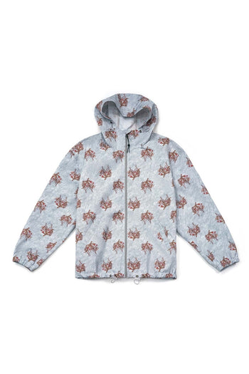 Sky blue Flower Graphic Windbreaker jacket by IOEDLE, featuring vibrant floral print and lightweight design.
