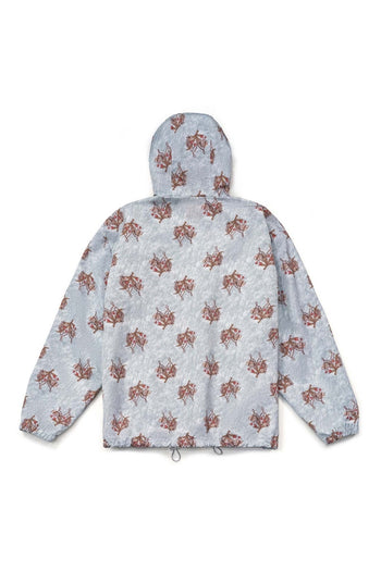 Sky blue IOEDLE flower graphic windbreaker jacket with a vibrant floral design on the front, lightweight and stylish for spring.