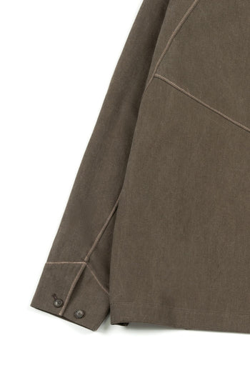 Brown diagonal landscape shirt by IOEDLE featuring a stylish geometric pattern, displayed flat with visible collar and button details.