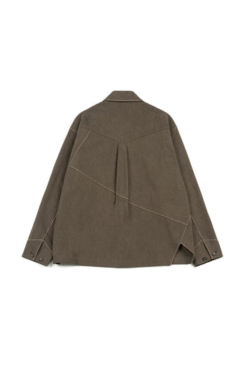 Brown IOEDLE diagonal landscape shirt with a geometric pattern, featuring a relaxed fit and casual style.