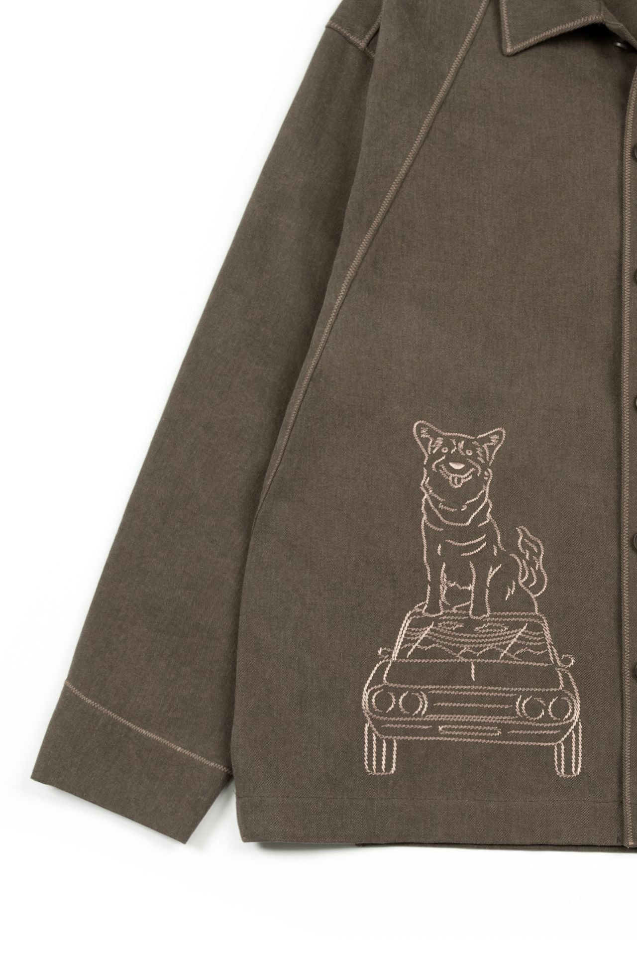 Brown IOEDLE diagonal landscape shirt featuring a geometric diagonal pattern, casual fit, and soft fabric.
