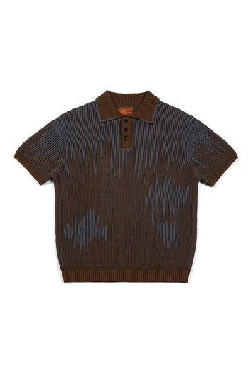 IOEDLE Meteor Shower Knit Brown shirt, brown knit fabric with meteor shower pattern, casual long-sleeve shirt for men.