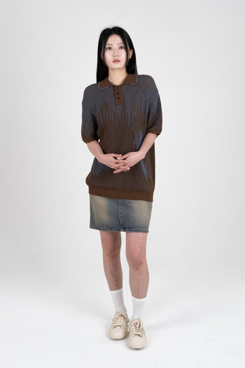 IOEDLE Meteor Shower Knit Brown shirt, brown knit fabric with celestial-inspired pattern, casual and stylish men's clothing.