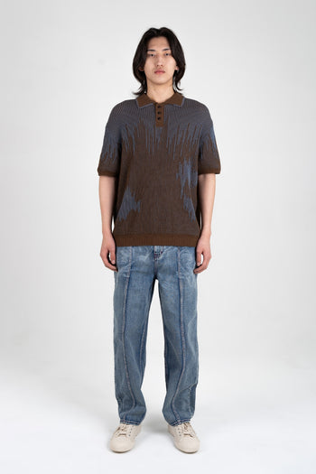 IOEDLE Meteor Shower Knit Brown shirt, brown fabric with a textured knit design, displayed flat on a white background.